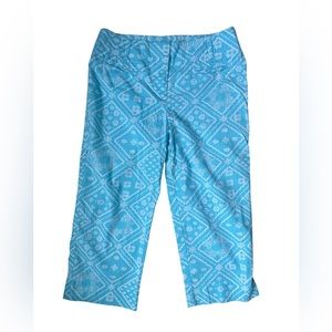 Ann Taylor LOFT Size 6 Petites Laura Capri Pants Aqua Blue w/White Paisley